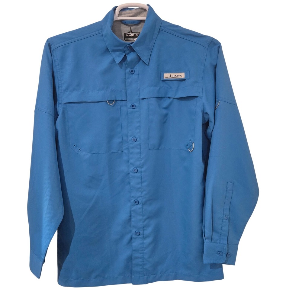 Habit Fishing Shirt Mens Small Blue Green long-sleeve UPF 40+ Performance 2 Pack - Picture 2 of 15